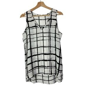 Spense White & Black Square Plaid Sleeveless Blouse S